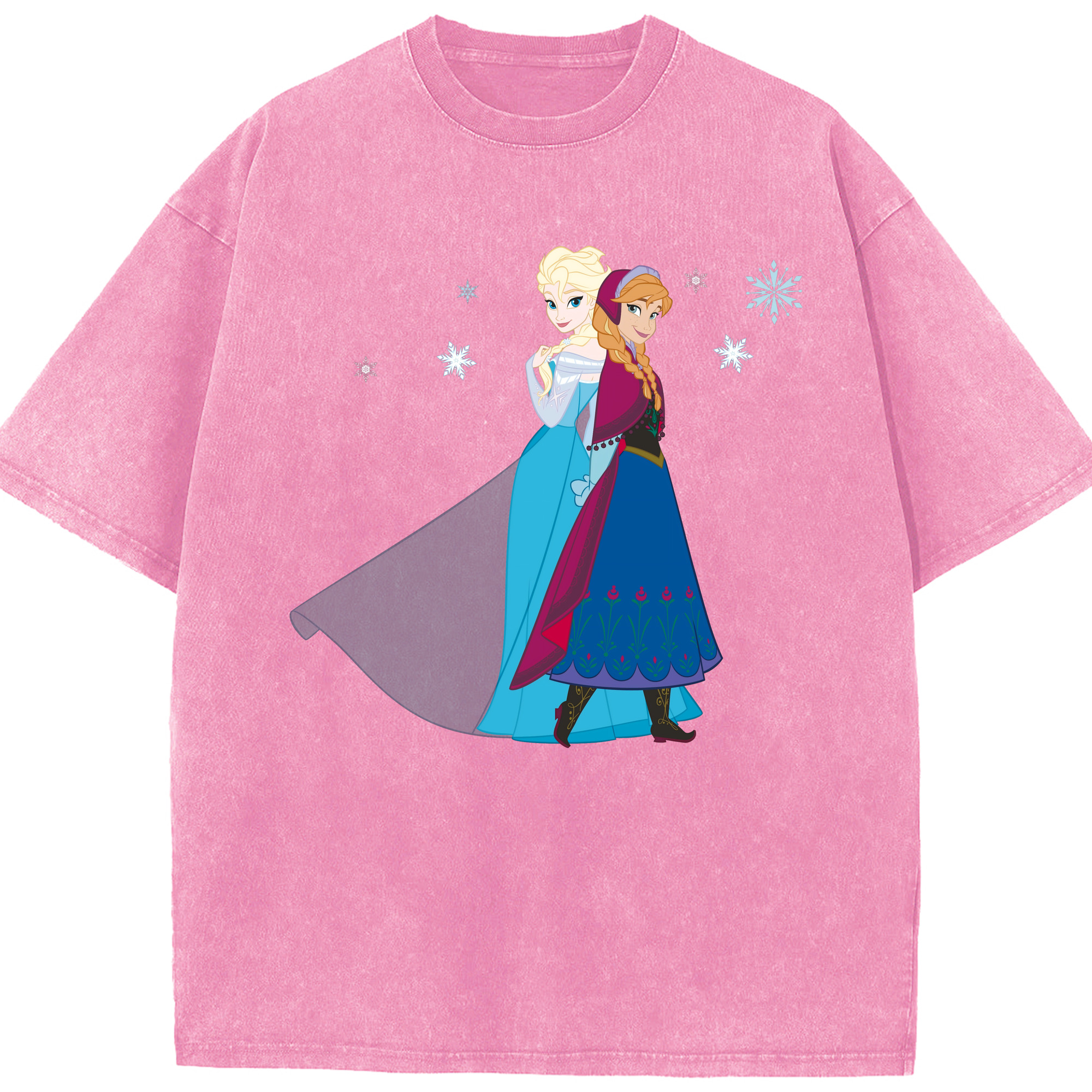 （画像用） アナと雪の女王 アンナ エルサ Frozen Anna Elsa 綿100% ヴィンテージ風 半袖Tシャツ（フロントプリント）